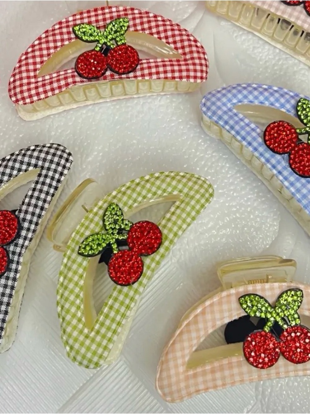 SET OF 2 Gingham Cherry Hair Claw Clip - Assorted Colors